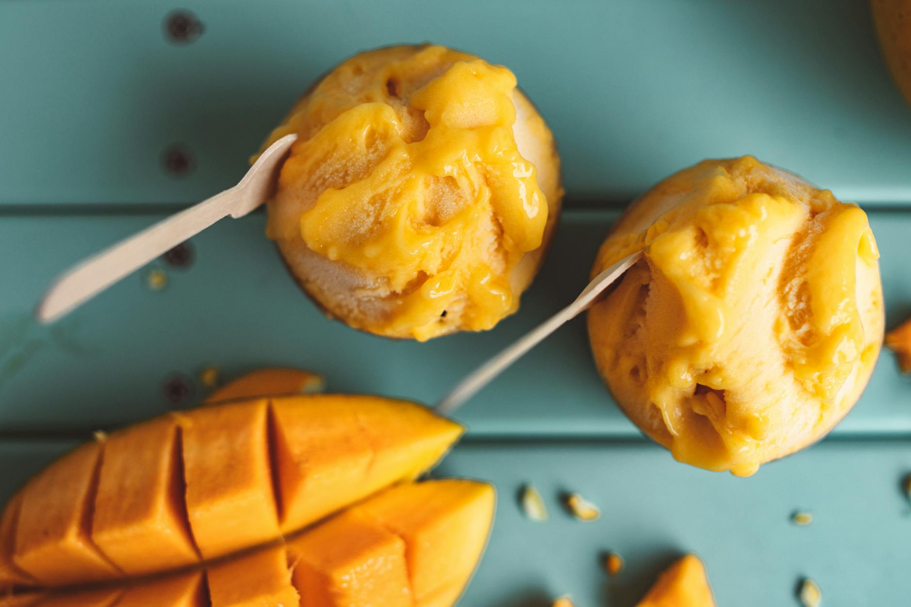 close up of ice cream with a mango